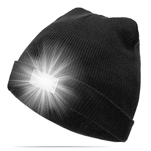CalMyotis® Mode Ultrahelle 5 LED beleuchtete Cap Unisex warme Beanie Mütze Hut 12000MCD Stirnlampe