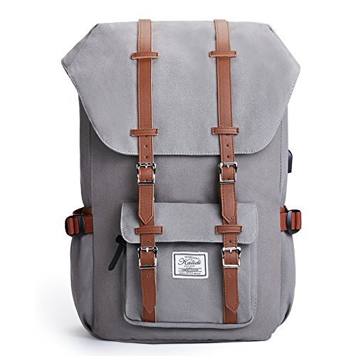 Canvas Rucksack, Casual Daypack mit USB Charge Port Backpack Schulrusack Laptoprucksack für Freitze