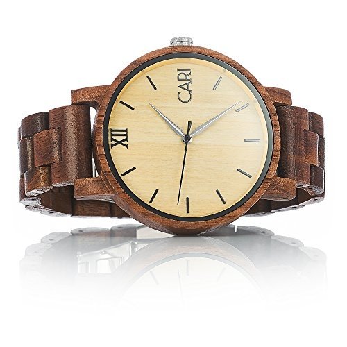 Cari Herren Holz Armbanduhr Havanna Walnussholz Braun mit Schweizer Uhrwerk HA-060356