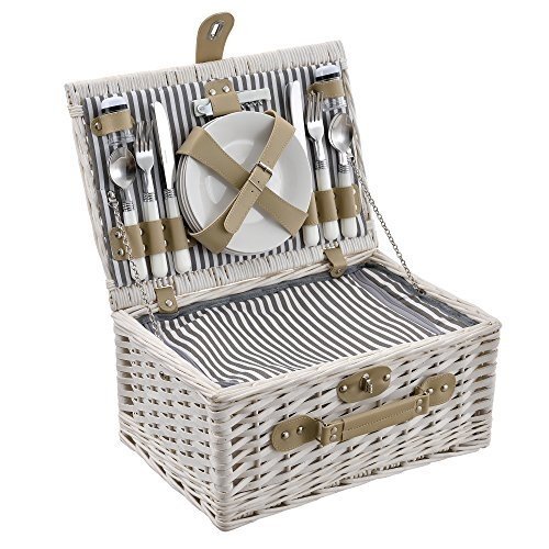 [casa.pro]® Picknickkorb für 4 Personen - Picknick-Set mit Kühltasche inkl. Geschirr, Besteck, Ko
