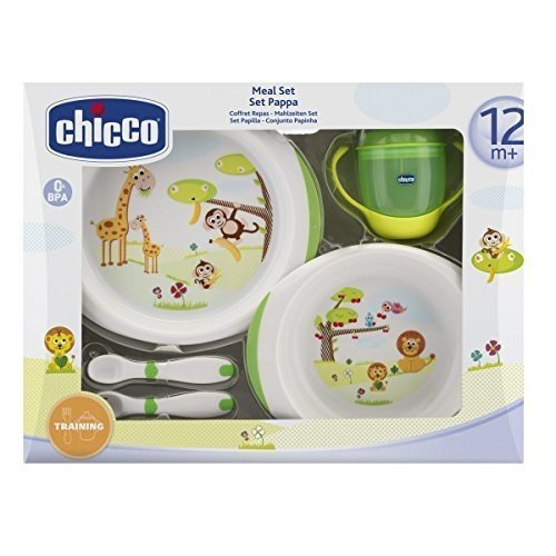 Chicco Geschenkset Mahlzeit, 12+ Monate, 1 Trinklernbecher mit 1 Tellerset flach und tief 1 Esslernb