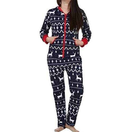 Damen Jumpsuit Pyjamas FORH Frauen Langarm Weihnachten Elch Bedruckt Overall Nachthemden Winter warm