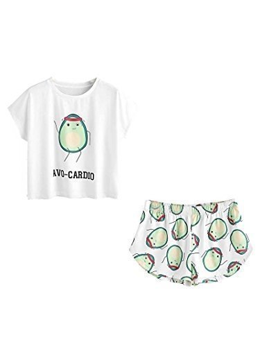 DIDK Damen Schlaf Anzug Set mit Avocado-Druck