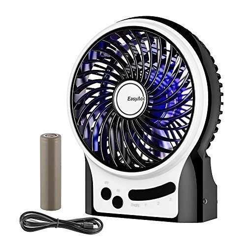 EasyAcc Mini Desktop USB Ventilator Personal Fan mit 2600 mAh aufladbarer Batterie Akku LED-Licht Be