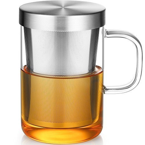 Ecooe Glas Tasse mit Metallsieb Teeglas Teebecher aus Borosilikat Teetasse 500ml (Volle Kapazität)