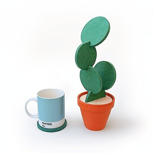 ELINKUME Set von 6 Kaktus Becher/Kaffee/Tee Coasters Untersetzer mit Blumen Topf Halter Tisch Dekora