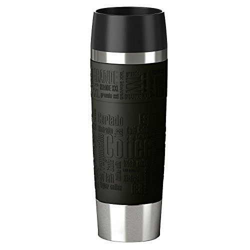 Emsa Isolierbecher (Mobil genießen, 500 ml, Quick Press Verschluss, Travel Mug Grande) schwarz