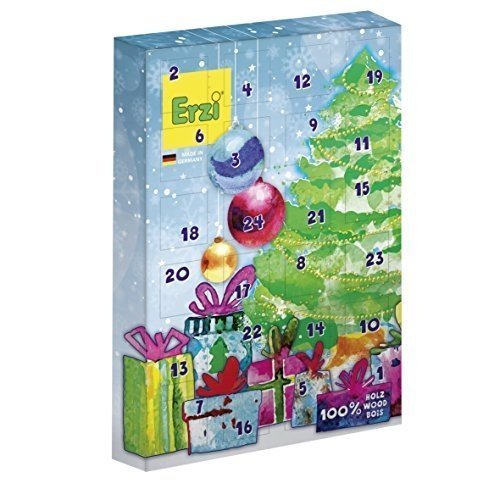 Erzi Adventskalender mit 30 Kaufmannsladen-Holzartikel und 1 Körbchen als Inhalt