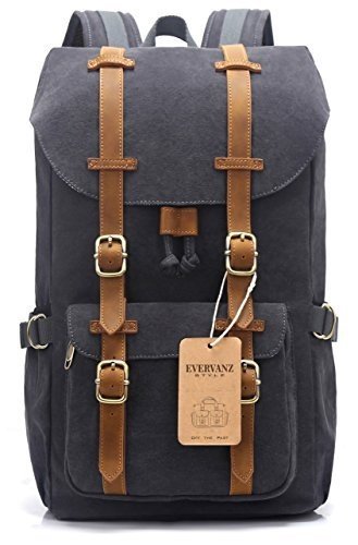 EverVanz Canvas Leder Rucksack Reise Wandern Outdoorrucksack Daypacks für 15 Zoll Laptop großer Ru