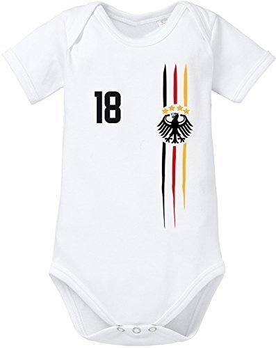 EZYshirt WM 2018 Deutschland | WM Sternchen | M 03 | Wunschname und Nummer Baby Body Kurzarm Bio Bau