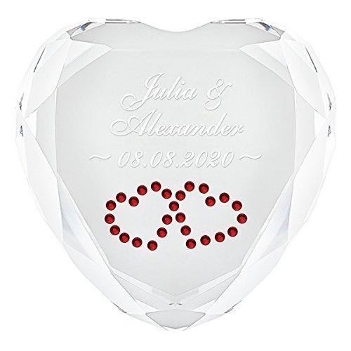 Geschenke 24 Herz Diamant (Weiß - Herzen in Rot) mit Namen und Datum graviert - personalisiertes Li