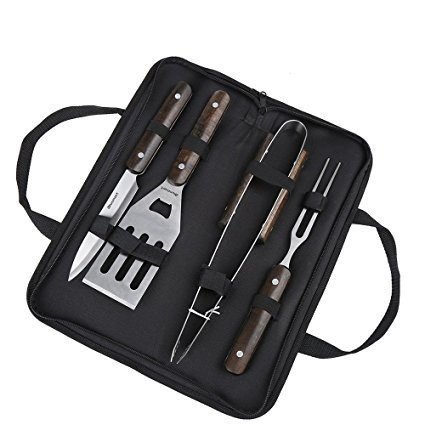 Grillbesteck Set, Edelstahl mit Tragetasche, 1 Jahr Garantie (4-teilig)