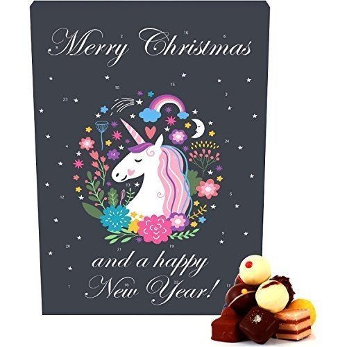 Hallingers Adventskalender Pralinenkalender Einhorn - Einhornkalender | Advents-Karton | 300g