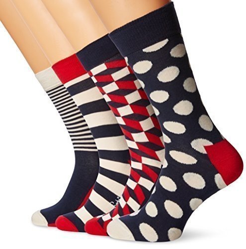 Happy Socks Herren Socken Stripe Gift Box, 4er Pack, Blau (Navy 6000), One Size (Herstellergröße: 