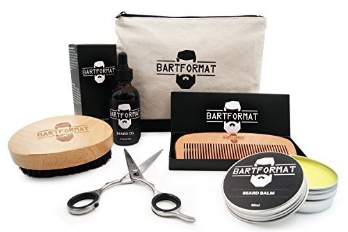 Hochwertiges Bartpflege Set 6-teilig von BARTFORMAT - Bartöl + Balsam + Bartschere + Bartbürste + 