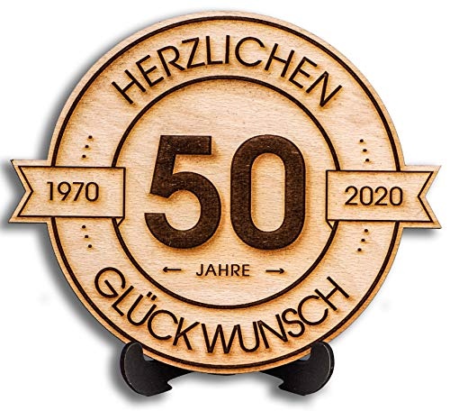 Holzscheibe graviert 50 Jahre