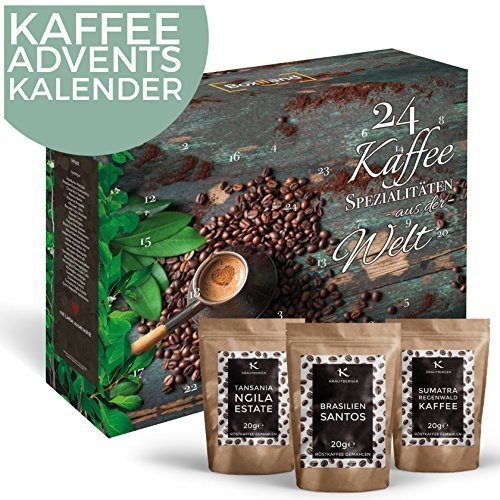 Kaffee-Adventskalender I Weihnachtskalender mit 24 edlen Kaffees aus aller Welt I Kaffeekalender als