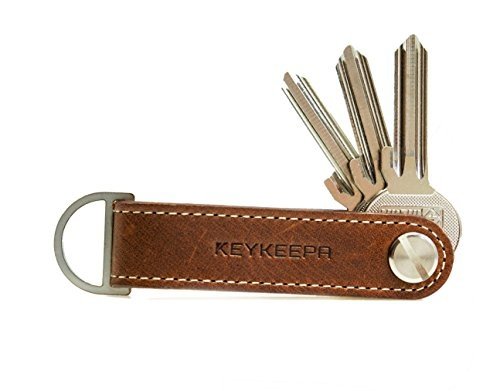 KEYKEEPA® - Edler Leder Key Organizer für bis zu 7 Schlüssel - inklusive Einkaufswagenchip + Öse