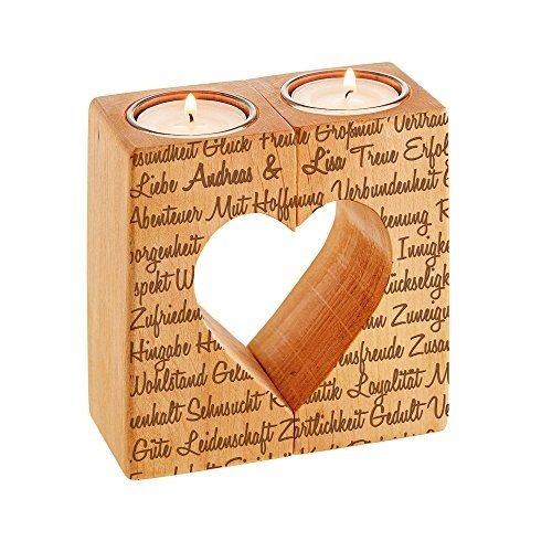Kerzenhalter-Set mit Gravur aus Holz – Teelichthalter mit Herzaussparung – Personalisiert mit [N