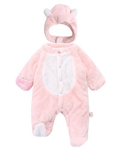 Kidsform Unisex Baby Langarm Winter Overalls Jumpsuit Playsuits Kleidungset mit Hüte Rosa 73/3-6M