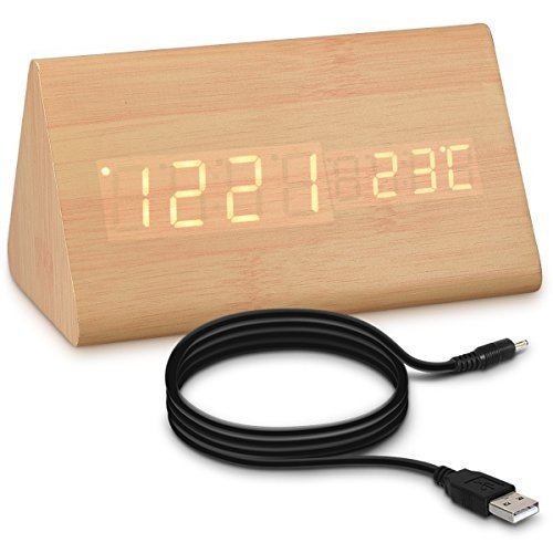 kwmobile Wecker Uhr in Holzoptik digital - Digitalwecker Anzeige von Uhrzeit Temperatur Datum - Alar