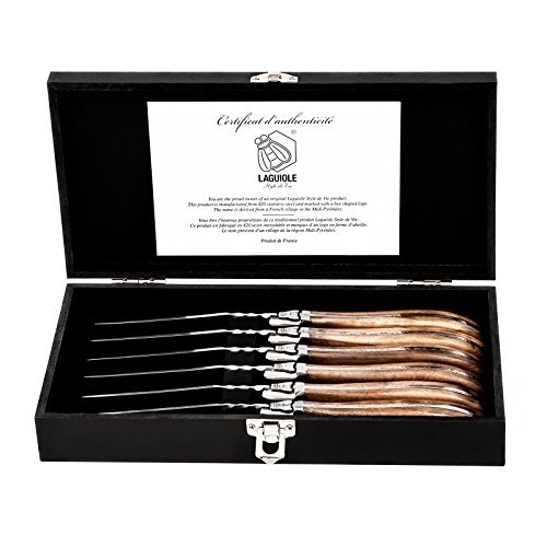 LAGUIOLE STEAKMESSER SET "LUXIVIO" | Edelstahl, Olivenholz | 6 Messer