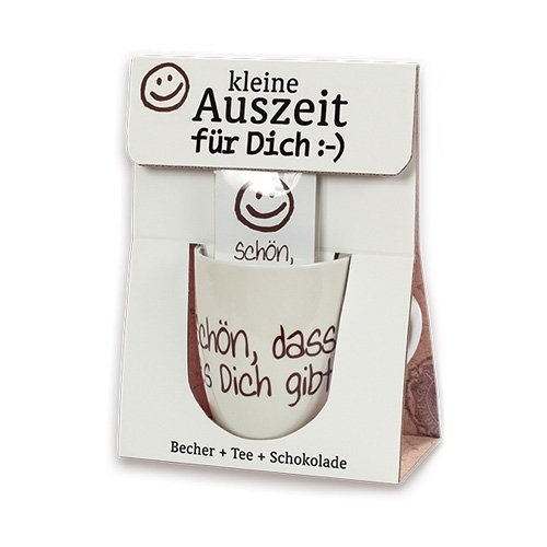 La Vida Geschenkset Schön dass es dich gibt 3teilig Becher Tee und Schokolade