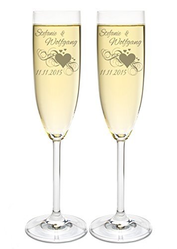 Leonardo 2 Sektgläser mit Gravur des Namens zur Hochzeit Motiv "Herz" Sekt-Glas graviert Geschenkid