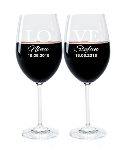Leonardo 2 Weingläser mit Gravur des Namens und Motiv Love Wein-Glas graviert Hochzeit Geschenkidee