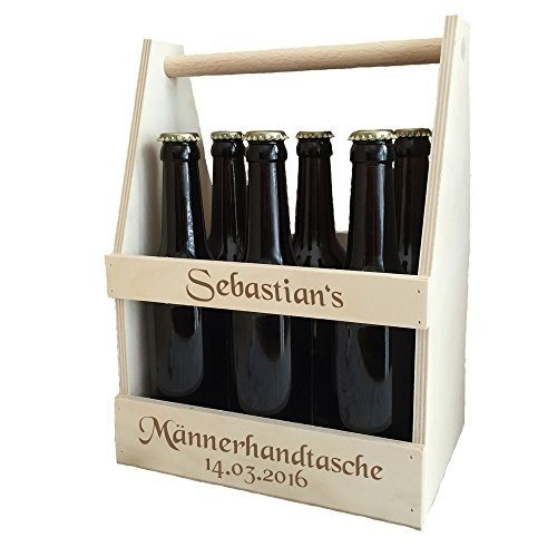 Männerhandtasche / Bierträger mit kostenloser Gravur - ein echter SIXpack als Geburtstagsgeschenk 