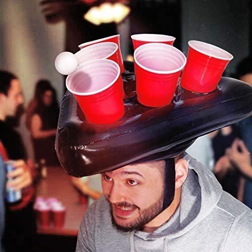 Monsterzeug Beer Pong Hat Inflatable, Trinkspiel Bierpong Hut aufblasbar, Partyzubehör mit Bechern 
