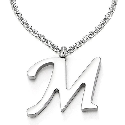 Name Initiale Alphabet Buchstaben M Anhänger Edelstah Halskette für Damen Herren Farbe Silber mit 