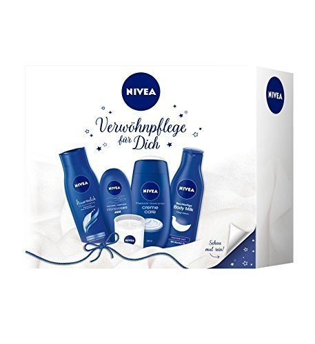 NIVEA Geschenkset mit Körpermilch, Shampoo, Duschgel und Handcreme, Original Duft Set, 4 Stück