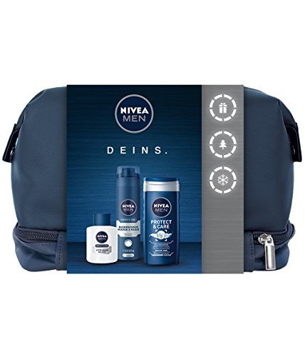 NIVEA Men Geschenkset für Männer mit After Shave Balsam, Rasierschaum und Duschgel, Travel Set, 3 