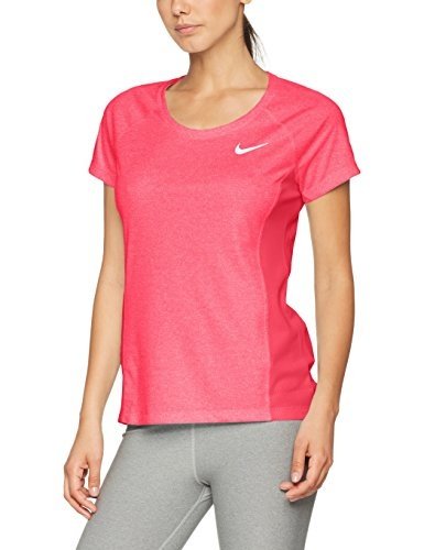 Nike Damen Dry Miler Top Crew Kurzarm-Shirt, Racer Pink/Heather/(Reflective Silver), XS