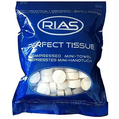 Original Rias 100 Stück Trockentücher in Form von Tabletten, Handtuchpillen, 100% biologisch abbau