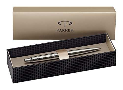 Parker S0705560 Jotter-Kugelschreiber (Edelstahl mit Chromverzierung, Geschenkbox) schreibfarbe blau