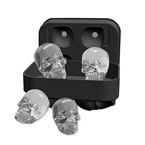 Pawaca 3D Skull Shape Eisformen, Schwarz BPA Freie Silikon Ice Cubes Mold Tray mit Deckel, Macht 4 V