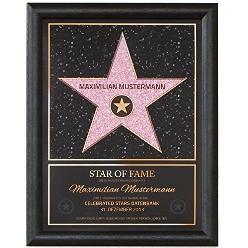 Persönlicher Hollywood Stern Walk of Fame Stil - Star of Fame Urkunde mit Name und Holzrahmen 46 x 