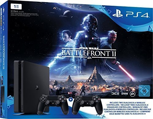 PlayStation 4 - Konsole (1TB, schwarz, slim) inkl. StarWars Battlefront II   2 DualShock Controller