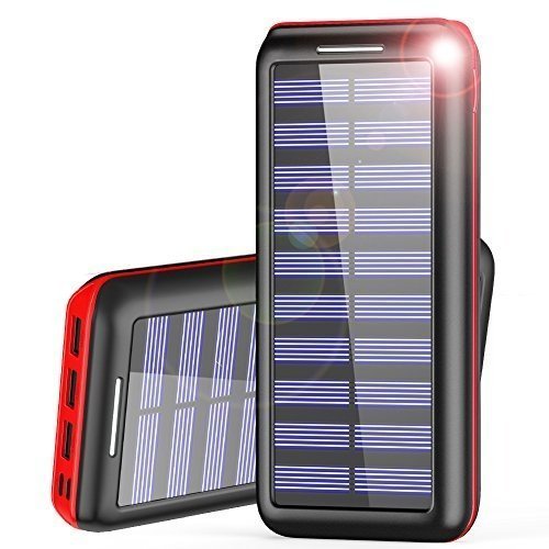 Powerbank AKEEM 24000mAh Verbessert Externer Akku, Solar Ladegerät mit 3 USB Ausgängen (Lightning 