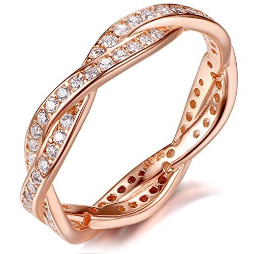 Presentski Zirkonia 925 Sterling Silber Rose Gold Hochzeit Ring für Ewigkeit Frauen Damen Mädchen