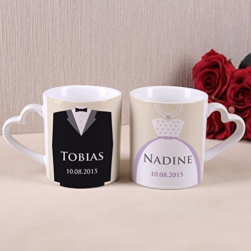 Privat Tasse Paartassen zur Hochzeit Brautkleid und Anzug mit Namen und Datum