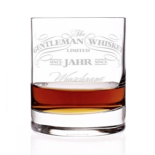 Privatglas Whiskey Glas - Gentleman Whiskey Design - Gratis Gravur Name u. Geburtsjahr