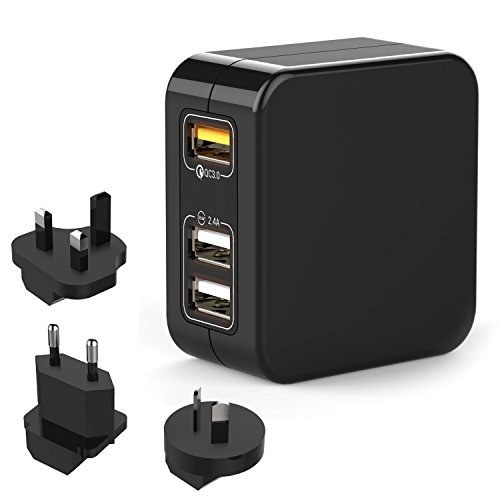Reiseadapter USB 3-Port Adapter LEMEGO Internationales Ladegerät Netzadapter 1 QC 3.0 + 2 Smart IC 