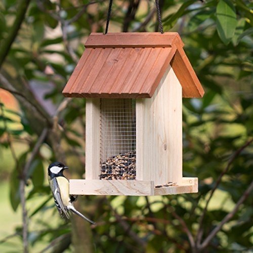 Relaxdays Vogelfutterhaus aus Holz, Unbehandelt, Zum Hängen, Ohne Ständer, HBT: ca. 27 x 17 x 18 c