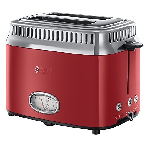 Russell Hobbs 21680-56 Retro Ribbon Red Toaster mit stylischer Countdown-Anzeige, Schnell-Toast-Tech