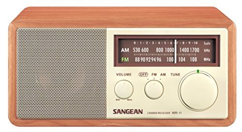 Sangean WR-11 Desktop-Radio (UKW/MW-Tuner, AUX-In, Kopfhöreranschluss) walnuss/cremeweiß
