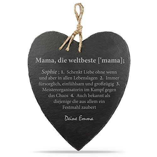 Schieferherz mit Gravur – Definition Mama – Personalisiert mit Namen