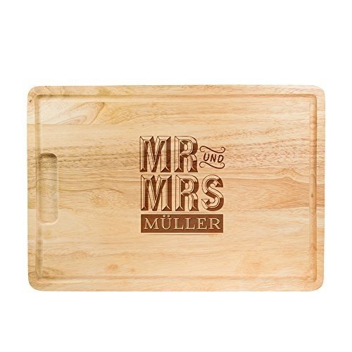 Schneidebrett aus Holz mit Gravur zur Hochzeit – Mr und Mrs – Personalisiert mit [Namen] – Kü